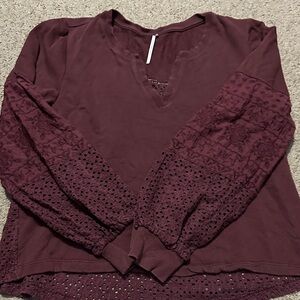 Anthropologie Burgundy Sweatshirt with Lace Sleeves